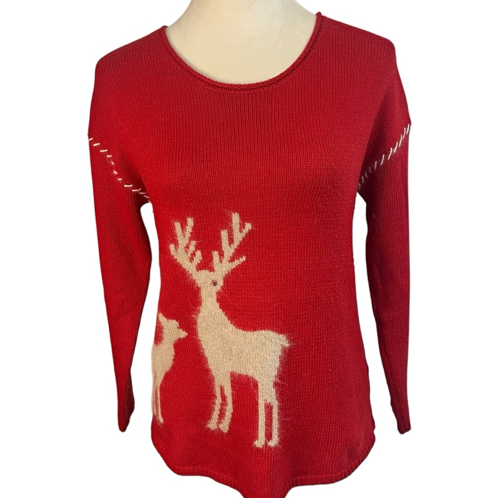 J.Jill Red Reindeer Angora-Blend Holiday Sweater XS Petite – Cozy Winter Knit